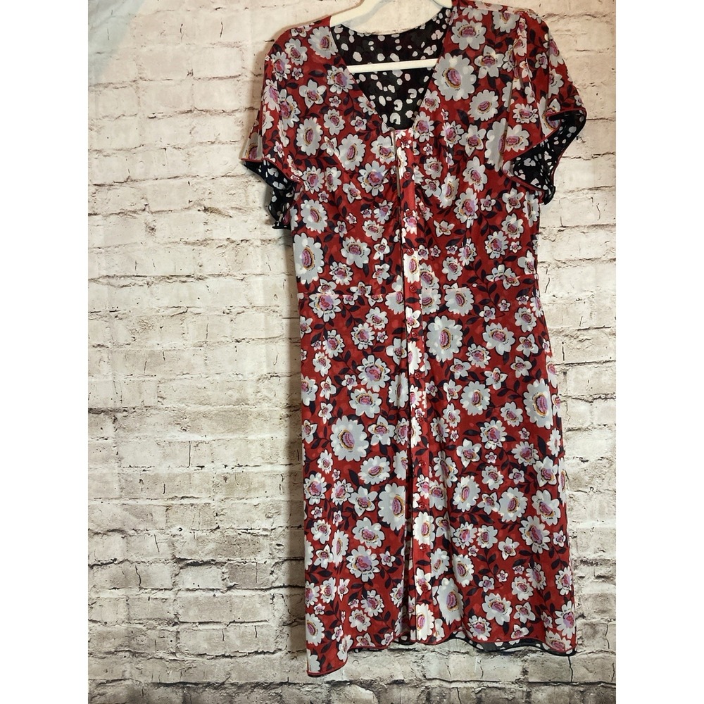 Cabi Reversible Babydoll Dress Medium Floral Polka Dot Mesh‎ Button Front Red M